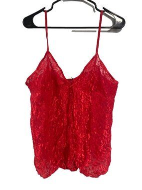 VTG COQUETTE Romantic Lingerie Red Floral Lace Cami Size 18 XL Boudoir Sleepwear